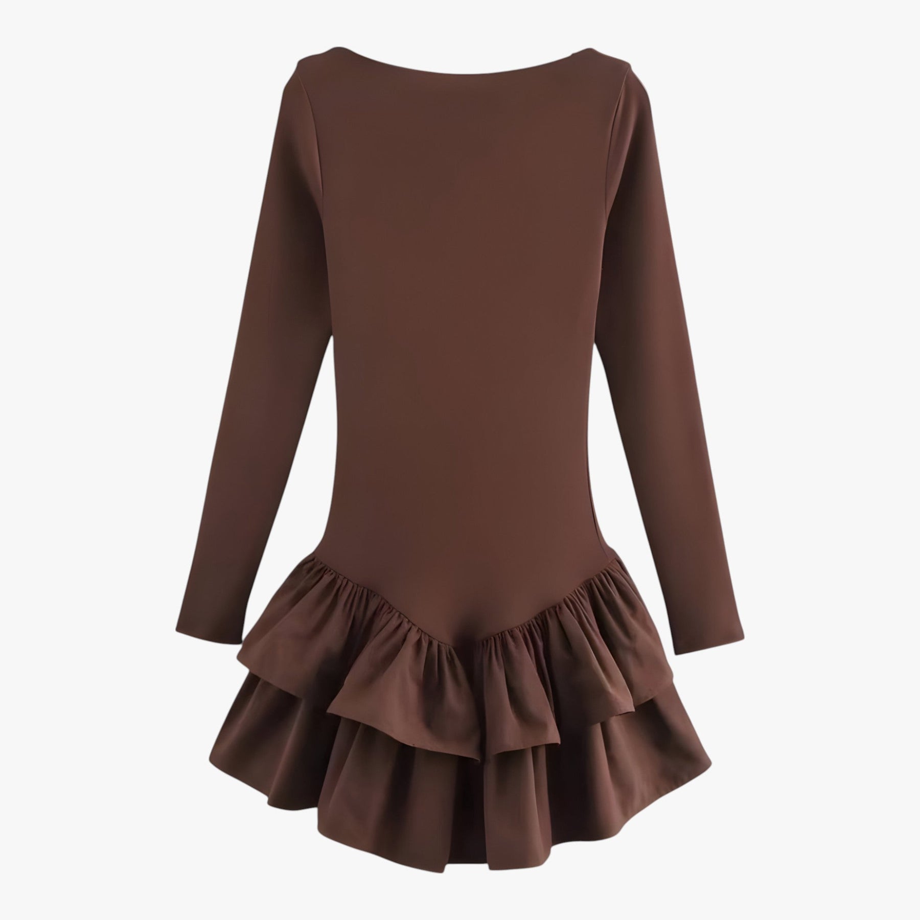 Dress : Celeste | Minijurk met lange mouwen - Trends en stijl in Bruin van Pantino