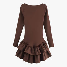 Dress : Celeste | Minijurk met lange mouwen - Trends en stijl in Bruin van Pantino