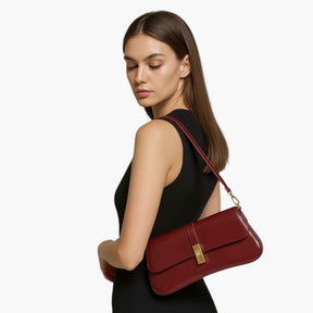 Dames Baguette Tas van Echt Zwart Luxe Leer, Elegant en Compact