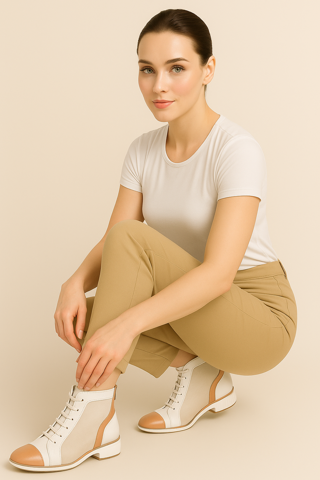 Zomerse tweekleurige mesh sneakers met lage leren zool