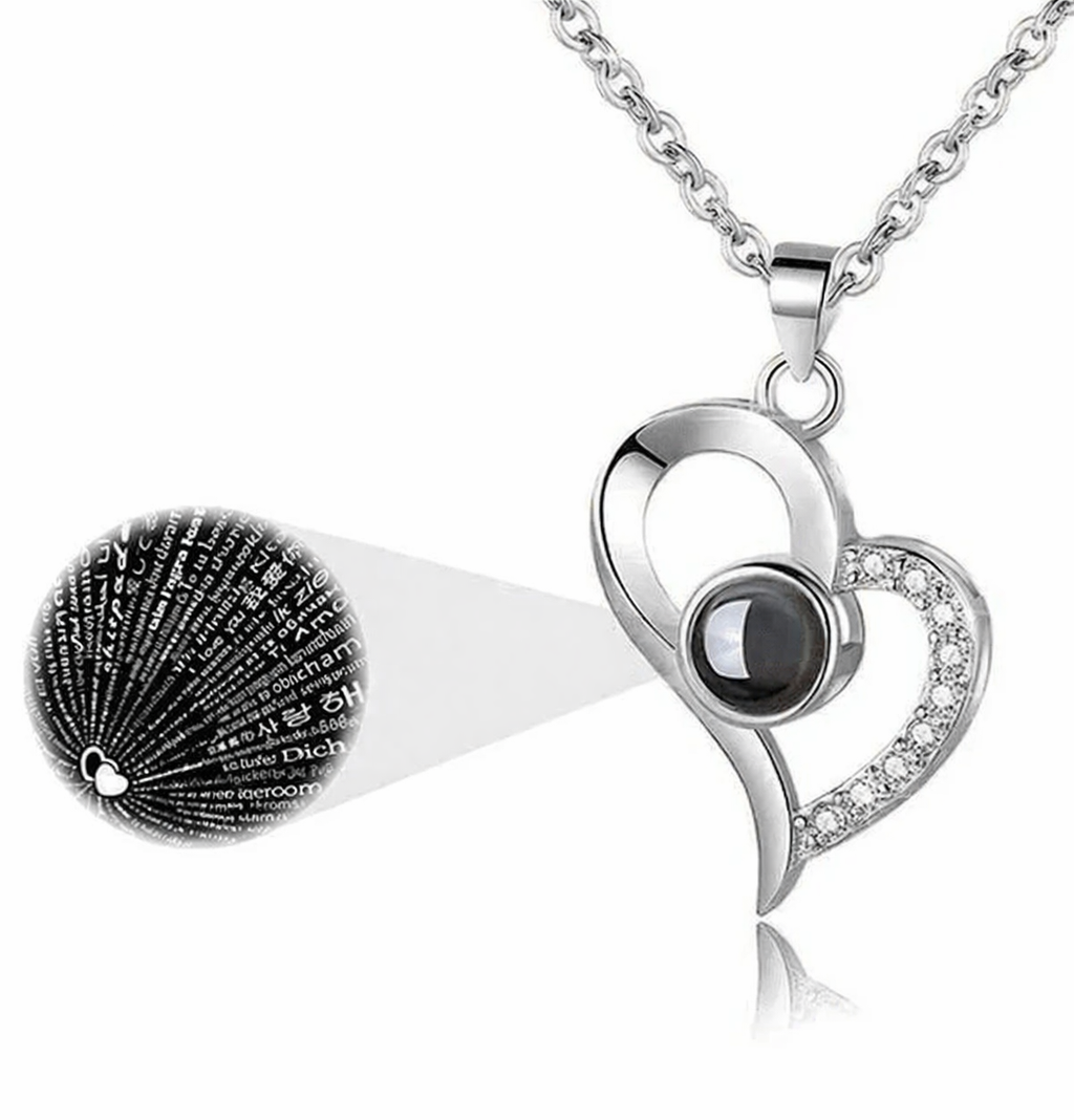 Gift Set : Love Halsketting Dames - In 100 Talen - Gift Set in Zilverkleurig hart van Pantino
