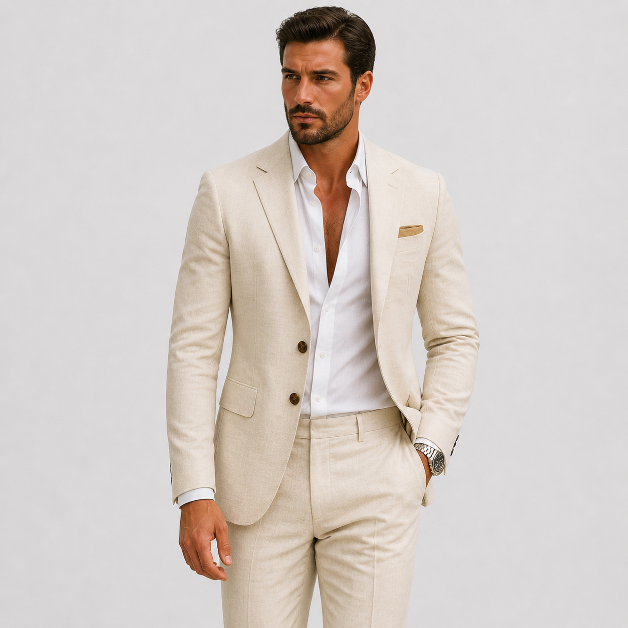 Elegant Zomers Slim Fit Herenpak van Linnen - Perfect voor Ceremonies en Evenementen
