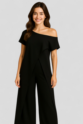 Elegant damesæt med crop top og højtaljede bukser - afslappet sommerdragt