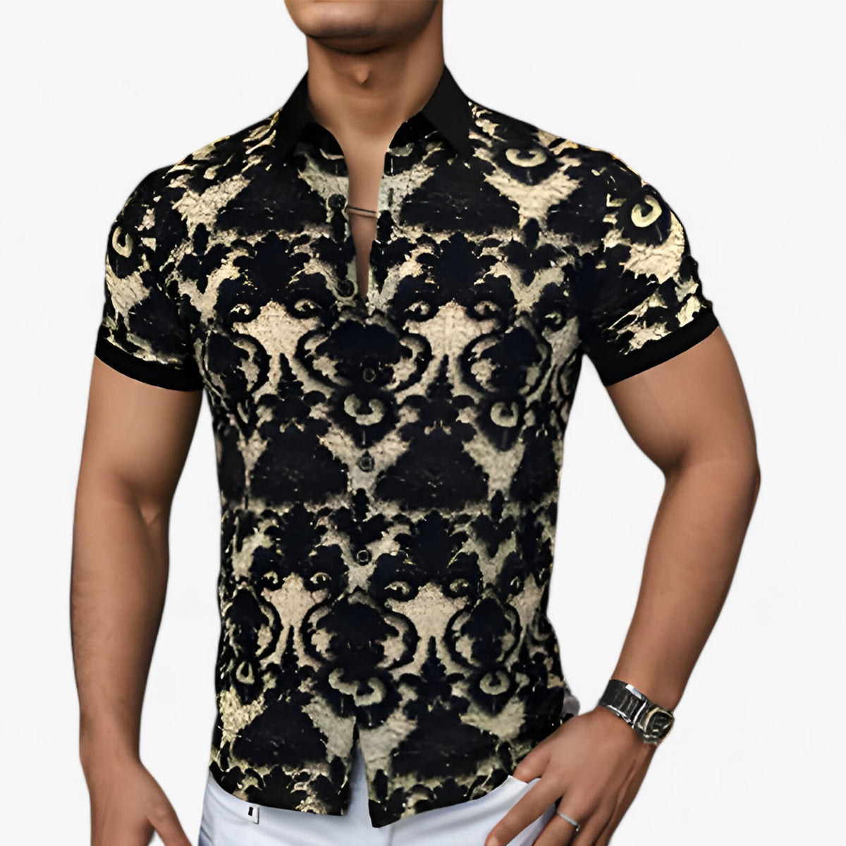 Clothes : CoolFit | Stretch overhemd met opstaande kraag en 3D-bloemenprint - Modern design met comfort in 3XL van Pantino