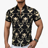 Clothes : CoolFit | Stretch overhemd met opstaande kraag en 3D-bloemenprint - Modern design met comfort in 3XL van Pantino