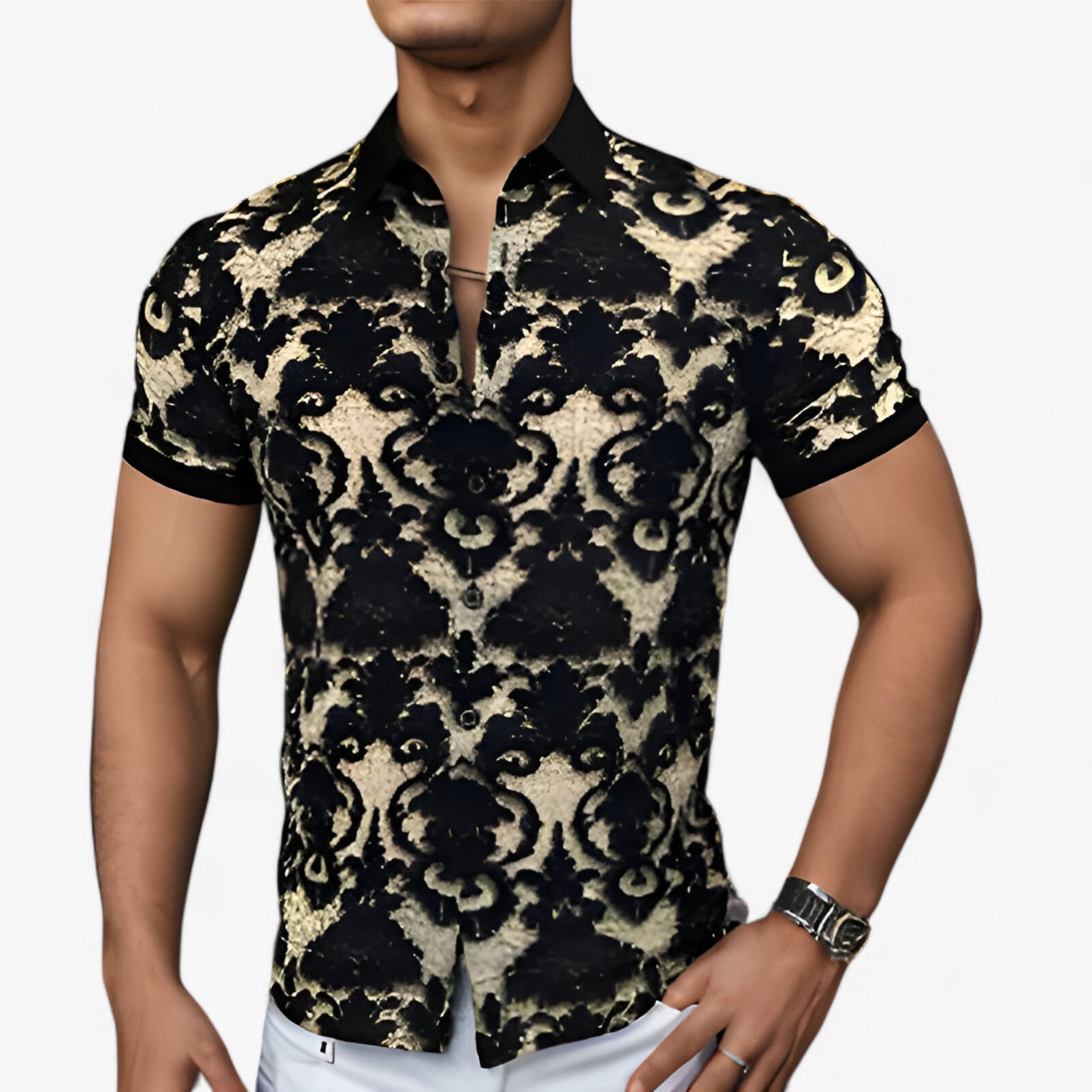 Clothes : CoolFit | Stretch overhemd met opstaande kraag en 3D-bloemenprint - Modern design met comfort in 3XL van Pantino
