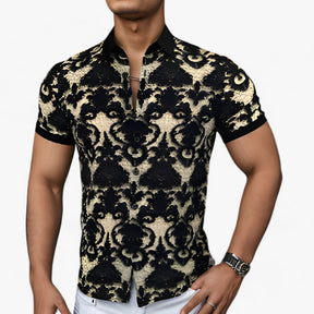 Clothes : CoolFit | Stretch overhemd met opstaande kraag en 3D-bloemenprint - Modern design met comfort in 3XL van Pantino