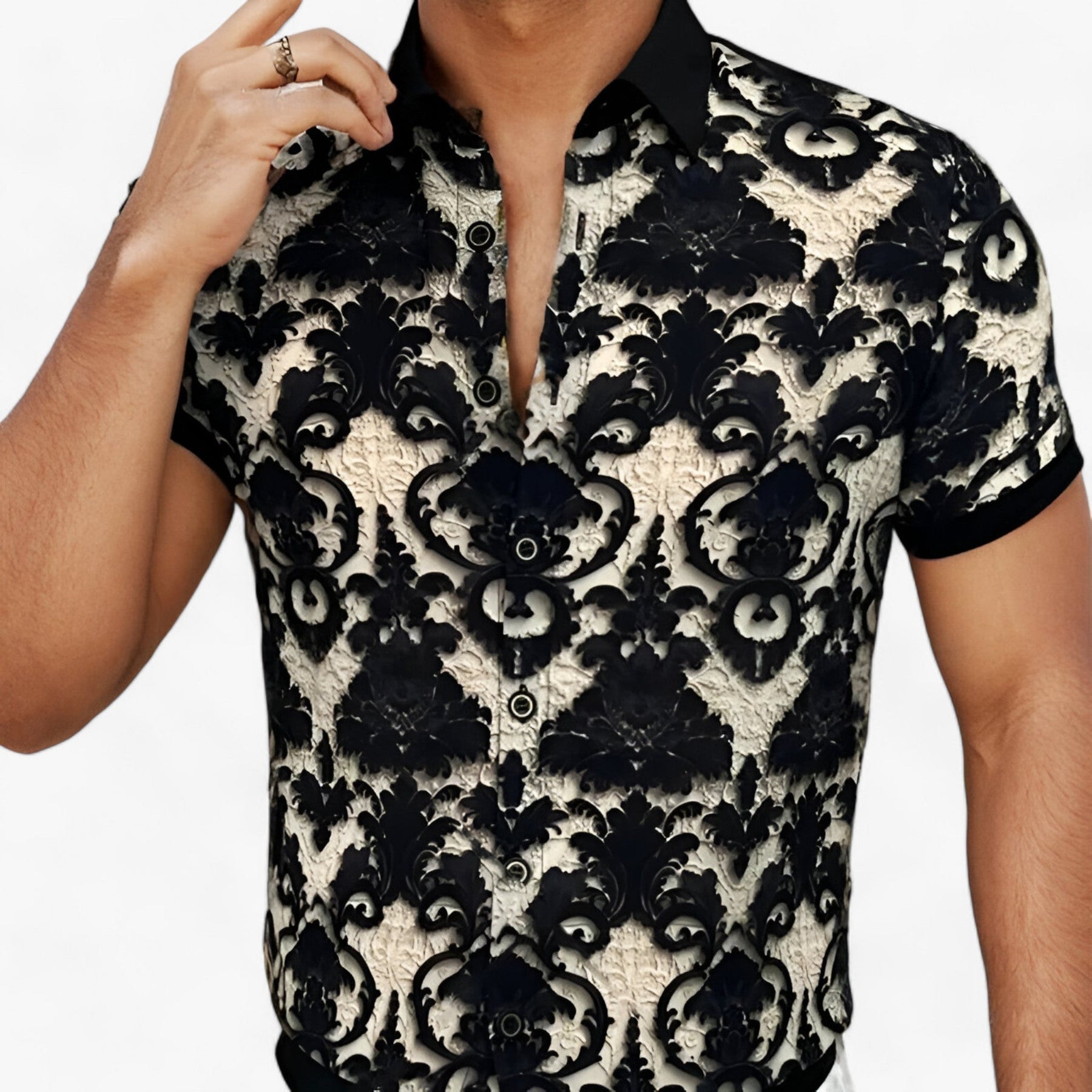 Clothes : CoolFit | Stretch overhemd met opstaande kraag en 3D-bloemenprint - Modern design met comfort in van Pantino