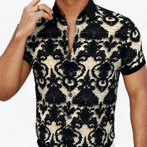 Clothes : CoolFit | Stretch overhemd met opstaande kraag en 3D-bloemenprint - Modern design met comfort in van Pantino