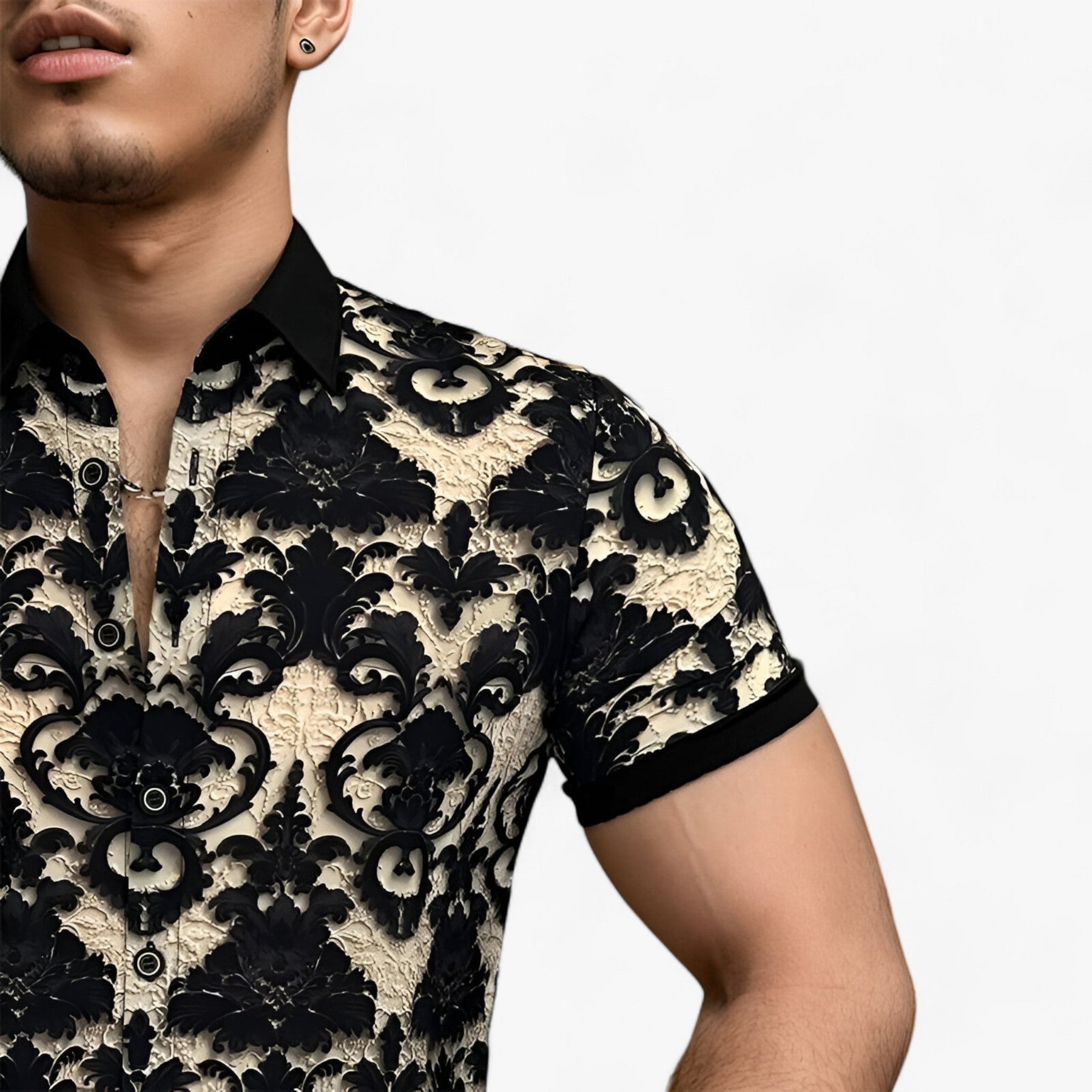 Clothes : CoolFit | Stretch overhemd met opstaande kraag en 3D-bloemenprint - Modern design met comfort in van Pantino