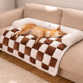 Cream Square Plaid Cozy Dog Mat Furniture Protector Cover - Brown - Couch Cover - Pantino