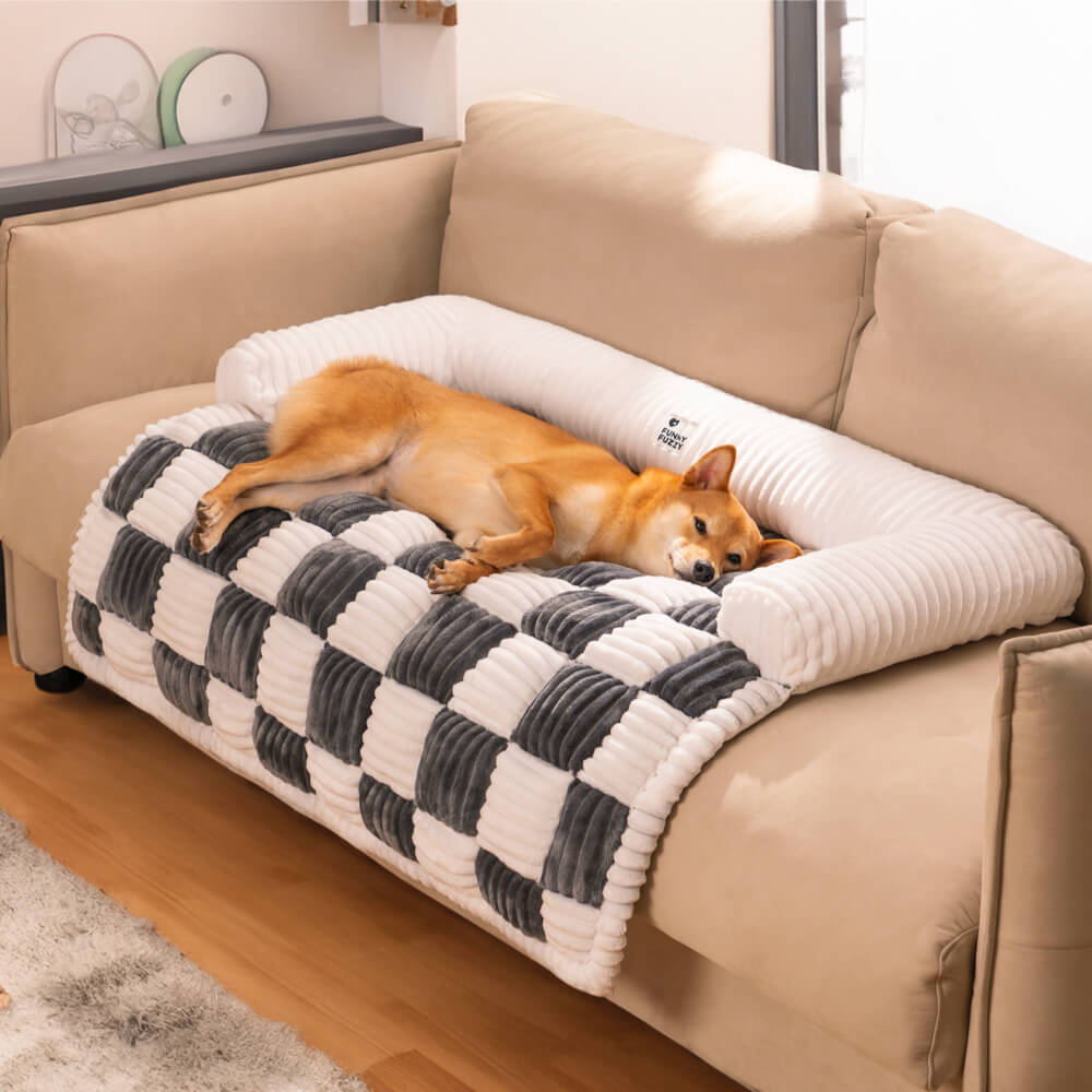 Cream Square Plaid Cozy Dog Mat Furniture Protector Cover - - Couch Cover - Pantino