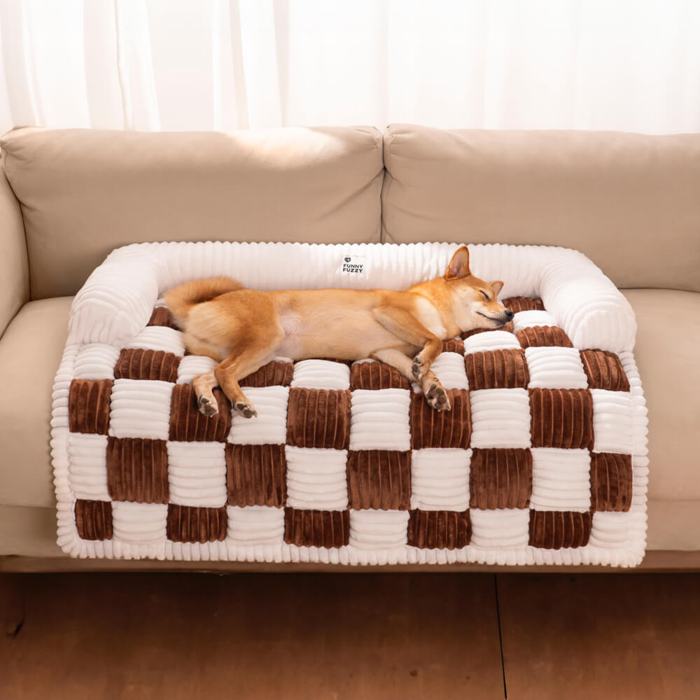 Cream Square Plaid Cozy Dog Mat Furniture Protector Cover - - Couch Cover - Pantino