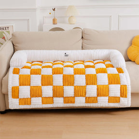 Cream Square Plaid Cozy Dog Mat Furniture Protector Cover - - Couch Cover - Pantino