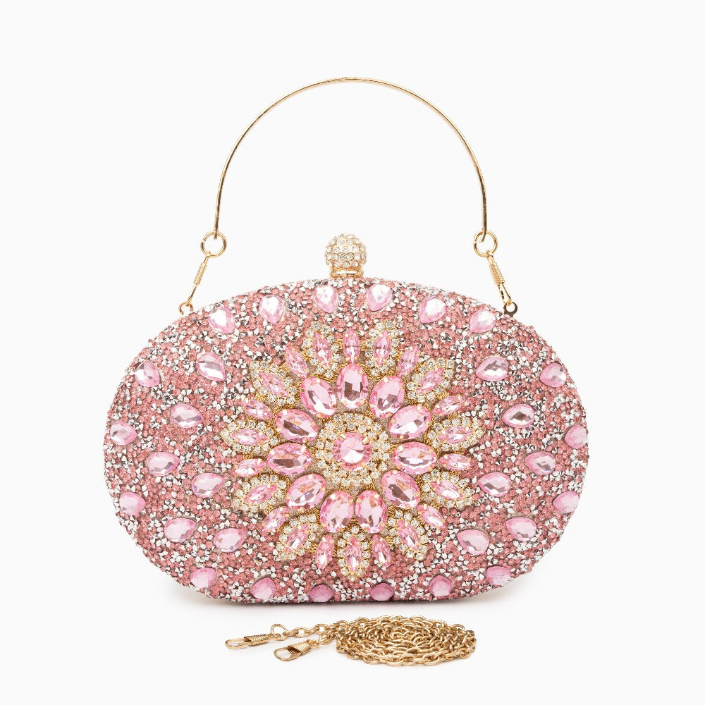 Colette - met kristallen verfraaide clutch met bloemen - Rosa - Accessoires - Pantino