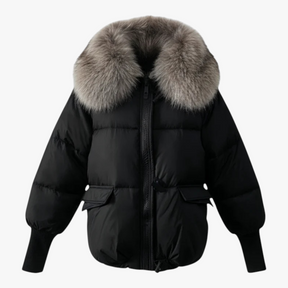 Jacket : Lira | Dames Casual Winterparka met Bontkraag in Zwart van Pantino
