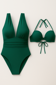 (Pinterest) Dames zwemkleding : Camille | 2 in 1 Dames V-Hals Badpak in Groen van Pantino