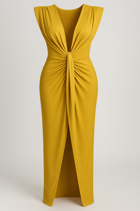 Damesjurken : Jurk Dames Rood - Elegante met Split in Geel One size van Pantino