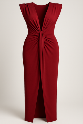 Damesjurken : Jurk Dames Rood - Elegante met Split in Rood paars One size van Pantino