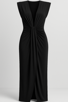 Damesjurken : Jurk Dames Rood - Elegante met Split in Zwart One size van Pantino