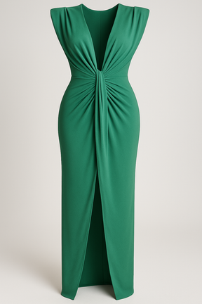 Damesjurken : Jurk Dames Rood - Elegante met Split in Tiffany groen One size van Pantino