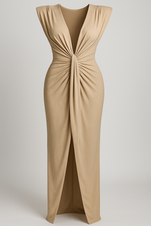 Damesjurken : Jurk Dames Rood - Elegante met Split in Beige One size van Pantino