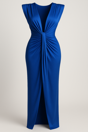 Damesjurken : Jurk Dames Rood - Elegante met Split in Elektrisch blauw One size van Pantino