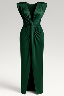 Damesjurken : Jurk Dames Rood - Elegante met Split in Groen One size van Pantino