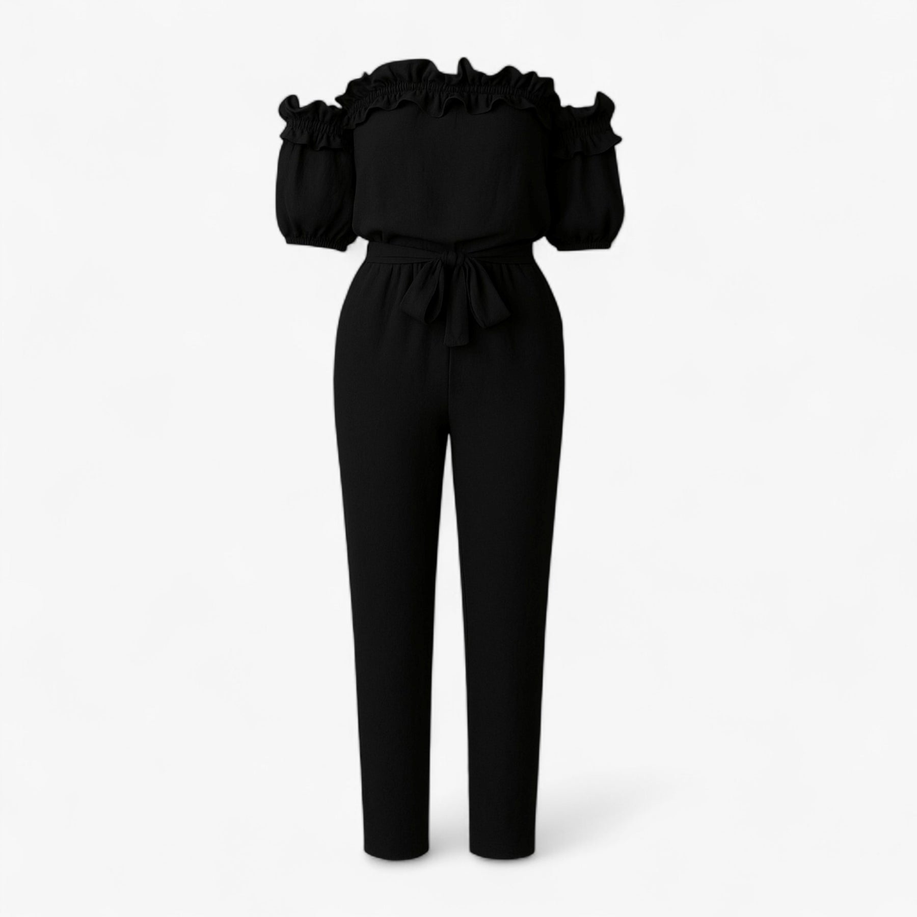 Women Clothes : Emma | Dames Elegante Kombinezon met Volantmouwen in Zwart van Pantino