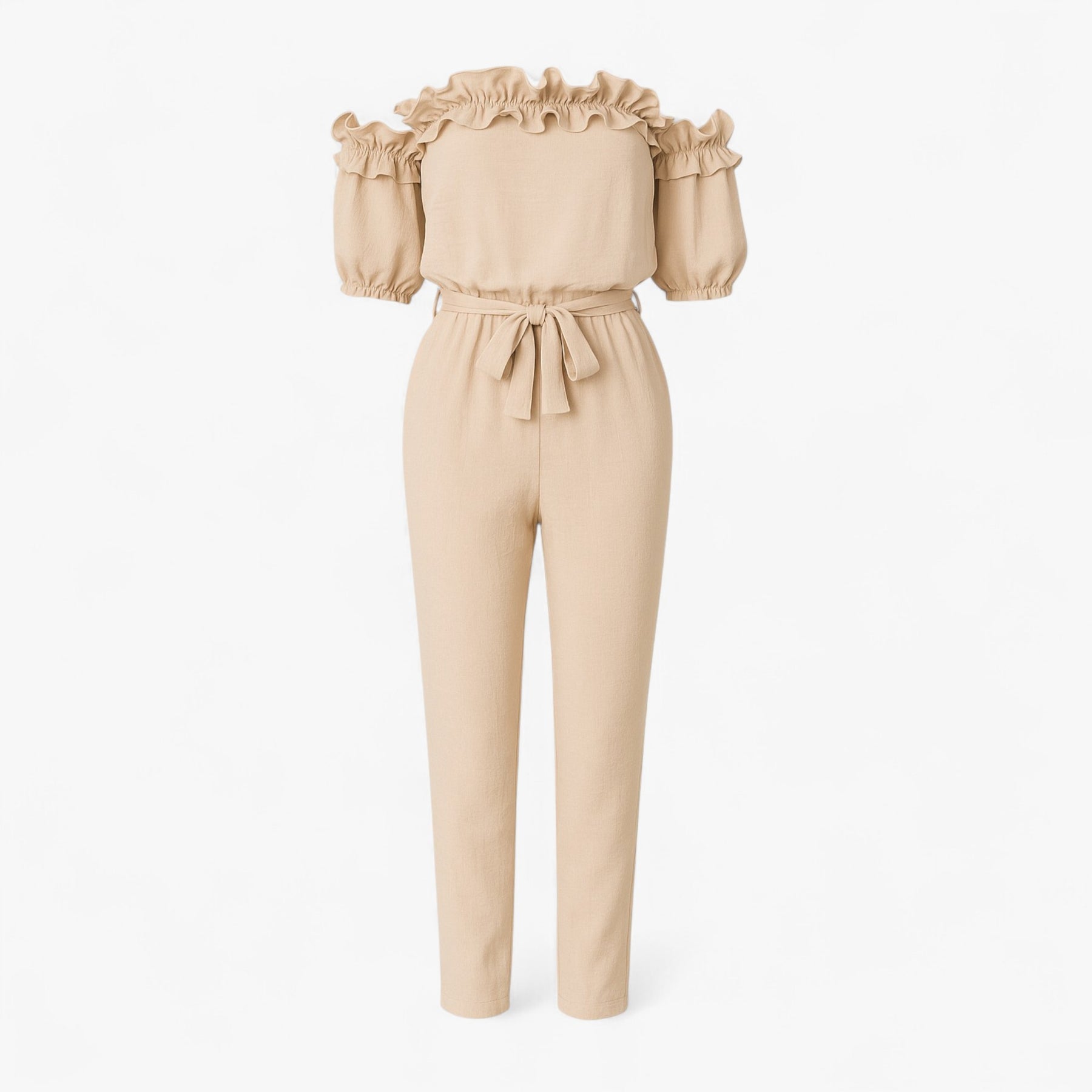 Women Clothes : Emma | Dames Elegante Kombinezon met Volantmouwen in Beige van Pantino