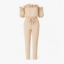 Women Clothes : Emma | Dames Elegante Kombinezon met Volantmouwen in Beige van Pantino