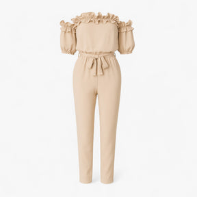 Women Clothes : Emma | Dames Elegante Kombinezon met Volantmouwen in Beige van Pantino