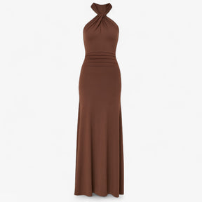 Women's Dress : Isabel | Dames Elegante Lange Jurk in Bruin van Pantino