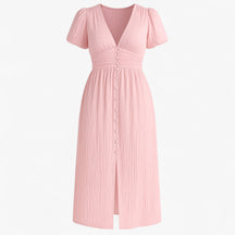 Women's Dress : Giselle | Dames Elegante Lange Maxi Jurk met Puffmouwen in Roze van Pantino