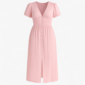 Women's Dress : Giselle | Dames Elegante Lange Maxi Jurk met Puffmouwen in Roze van Pantino