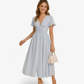 Women's Dress : Giselle | Dames Elegante Lange Maxi Jurk met Puffmouwen in van Pantino