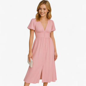 Women's Dress : Giselle | Dames Elegante Lange Maxi Jurk met Puffmouwen in van Pantino