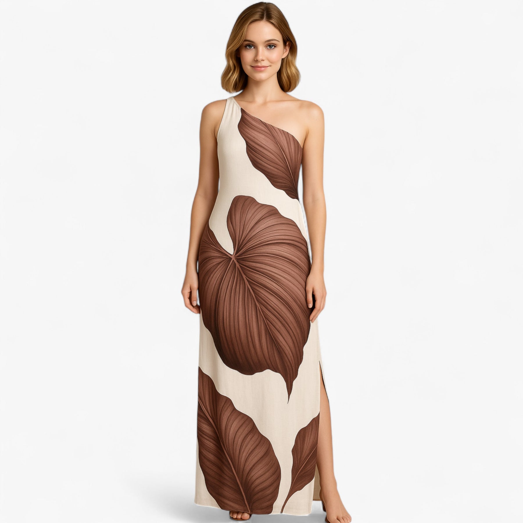 Women's Dress : Katie | Dames Elegante Lange Zomerjurk met Palmprint in van Pantino