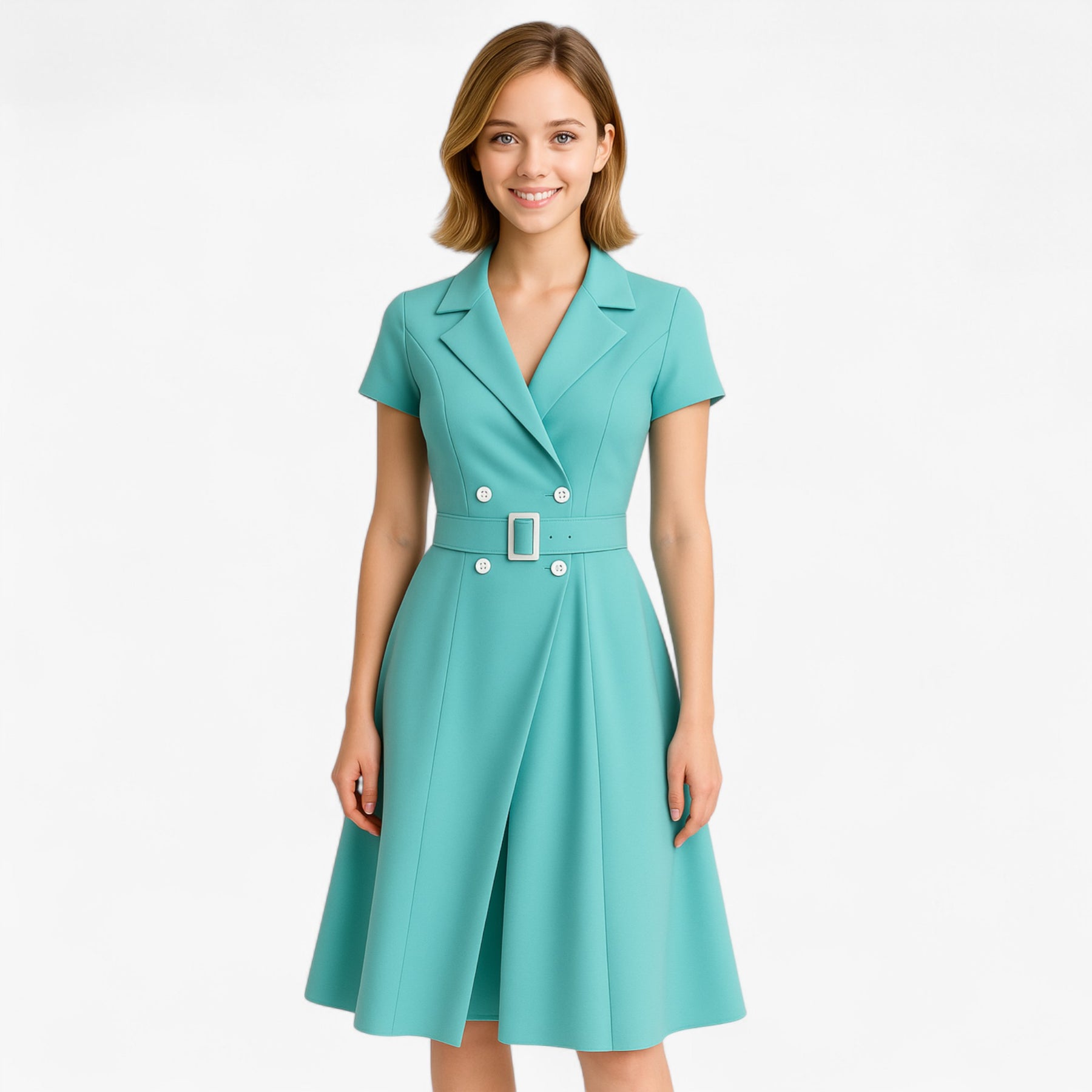 Women's Dress : Kiera | Dames Elegante Midi Jurk met Cintuur in van Pantino