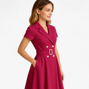 Women's Dress : Kiera | Dames Elegante Midi Jurk met Cintuur in van Pantino
