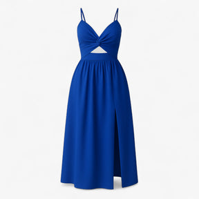 Women's Dress : Jessie | Dames Elegante Midi Jurk met Dunne Bandjes in Blauw van Pantino