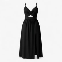 Women's Dress : Jessie | Dames Elegante Midi Jurk met Dunne Bandjes in Zwart van Pantino