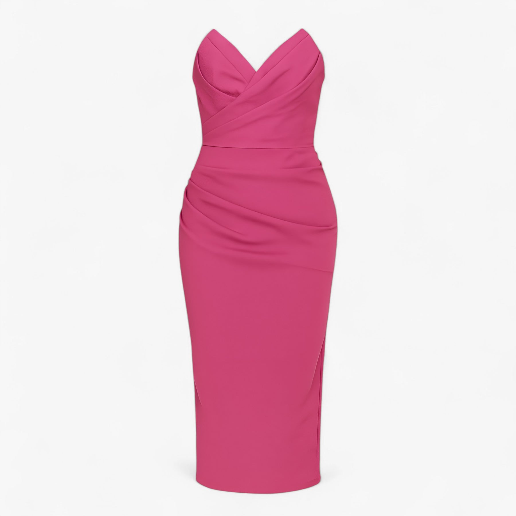 Women's Dress : Emilia | Dames Elegante Midi Jurk met Spleet in Fuchsia van Pantino