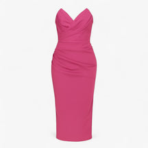 Women's Dress : Emilia | Dames Elegante Midi Jurk met Spleet in Fuchsia van Pantino