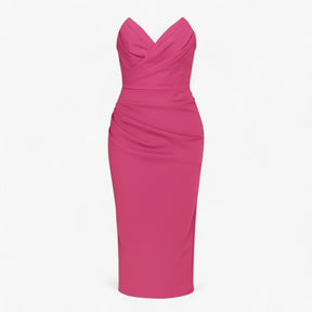 Women's Dress : Emilia | Dames Elegante Midi Jurk met Spleet in Fuchsia van Pantino