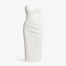 Women's Dress : Emilia | Dames Elegante Midi Jurk met Spleet in Wit van Pantino