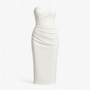Women's Dress : Emilia | Dames Elegante Midi Jurk met Spleet in Wit van Pantino