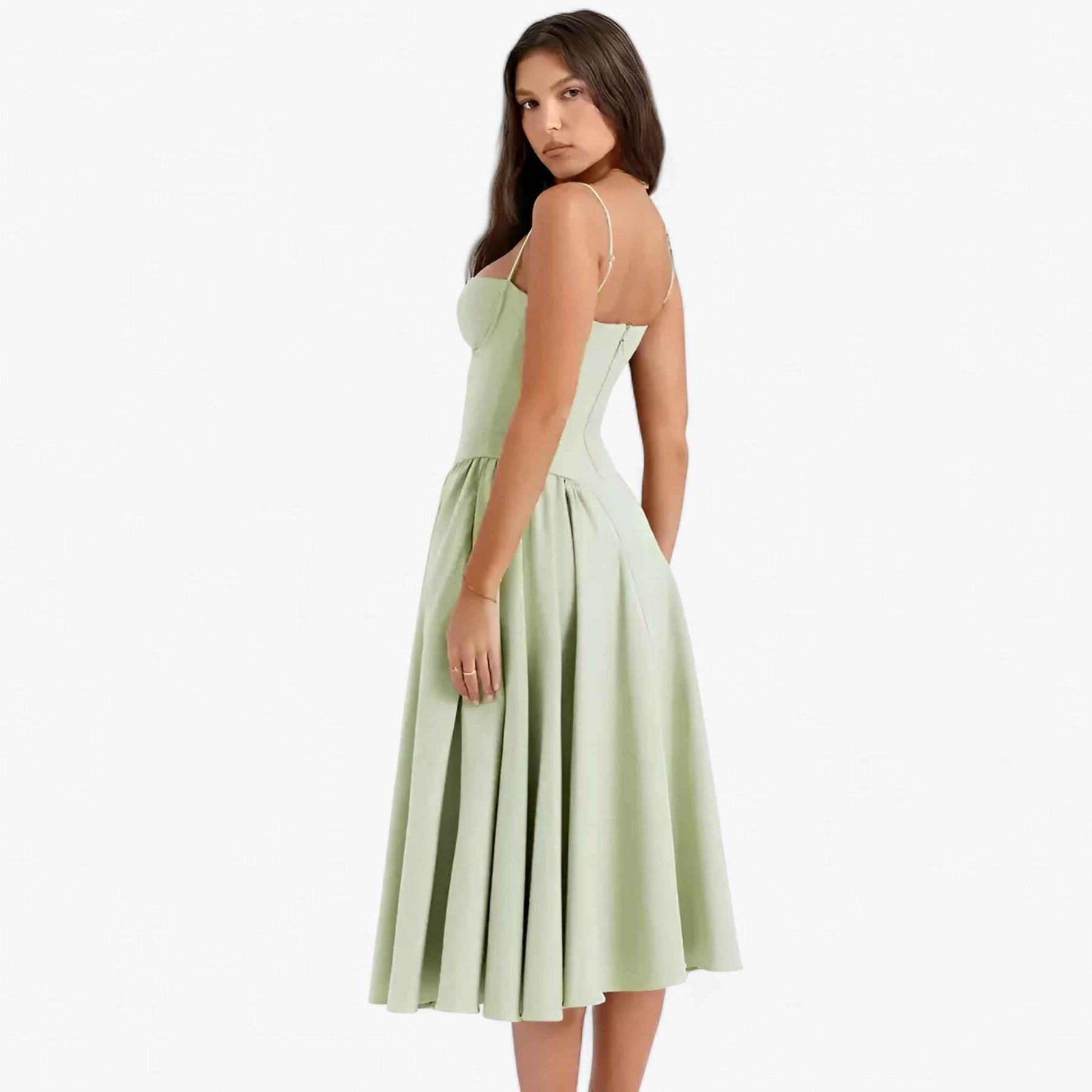 Damesjurken : Midi Jurk Dames Lichtgroen - Elegante Mouwloze in van Pantino