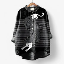 (Pinterest) Shirts : Jane | Dames Hemd met Grafische Print en Comfortabele Pasvorm in Kat Kat van Pantino