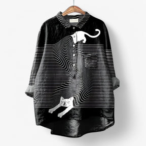 (Pinterest) Shirts : Jane | Dames Hemd met Grafische Print en Comfortabele Pasvorm in Kat Kat van Pantino